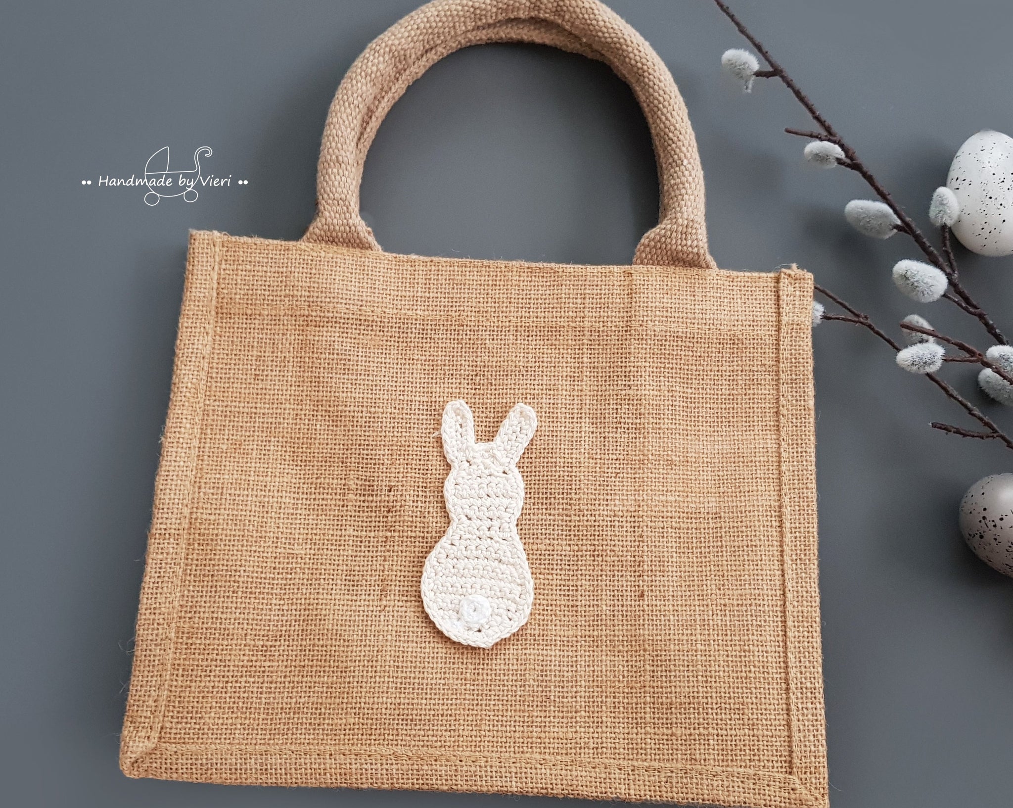 Personalisierte Tasche mit Osterhasen - beige