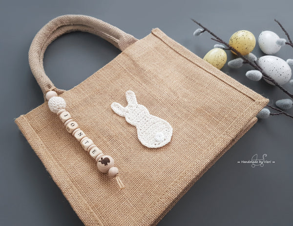 Personalisierte Tasche mit Osterhasen - beige