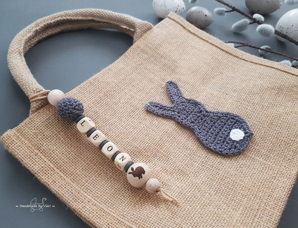 Personalisierte Tasche mit Osterhasen - grau