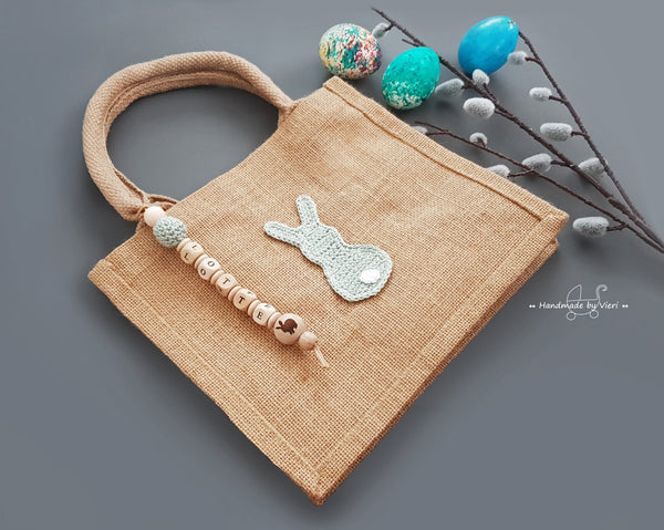 Personalisierte Ostertasche mit Osterhasen - grün