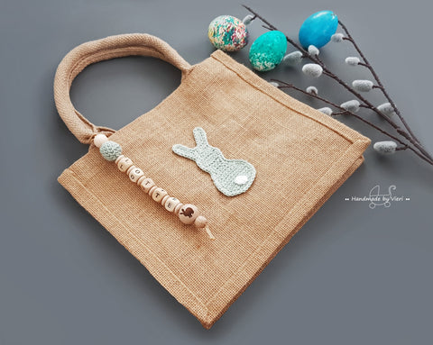 Personalisierte Ostertasche mit Osterhasen - grün