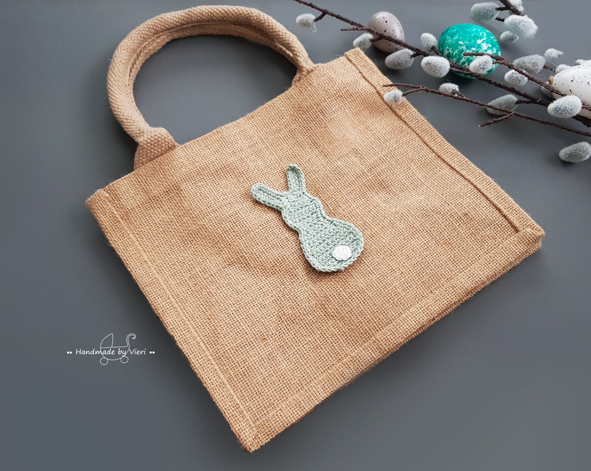 Personalisierte Ostertasche mit Osterhasen - grün