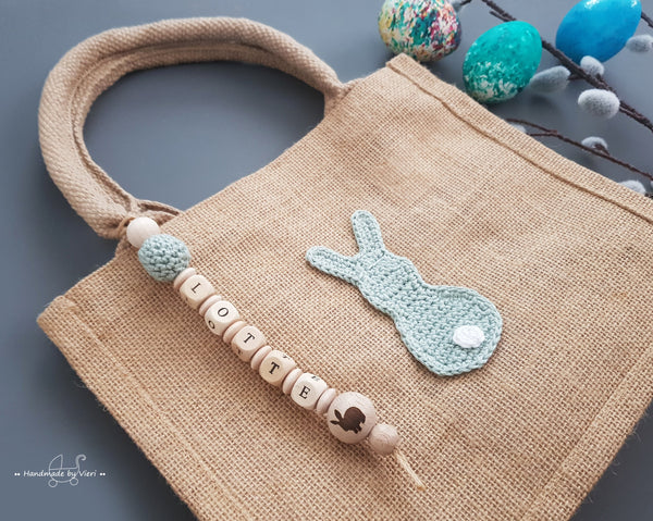 Personalisierte Ostertasche mit Osterhasen - grün