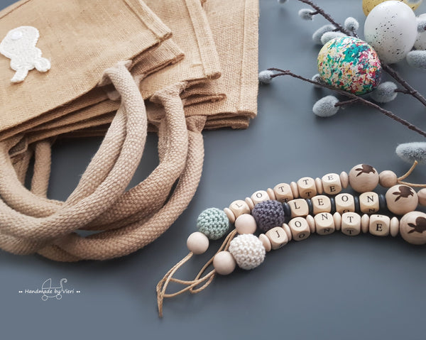 Personalisierte Tasche mit Osterhasen - beige