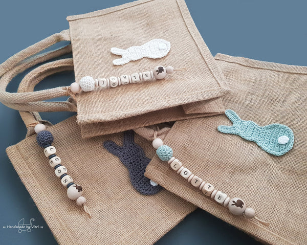 Personalisierte Tasche mit Osterhasen - beige