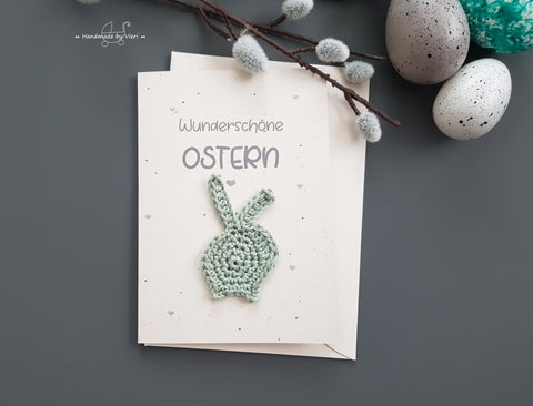 Karte mit Osterhasen - Wunderschöne Ostern, grün