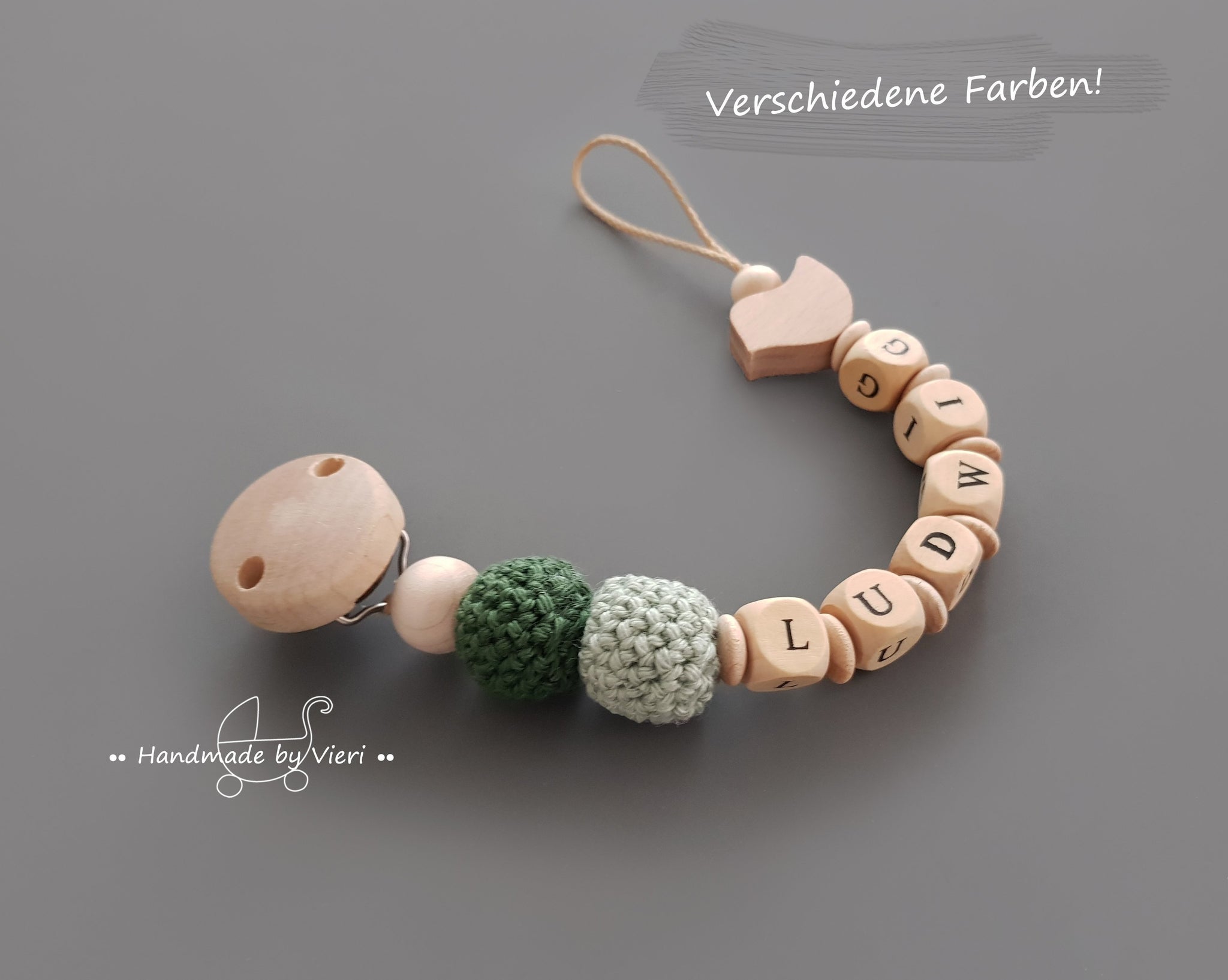 Schnullerkette mit Namen - Vögelchen