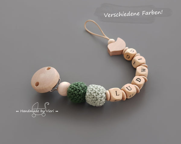 Schnullerkette mit Namen - Vögelchen