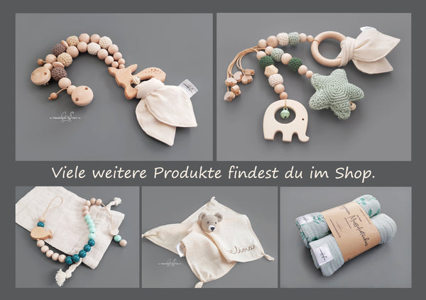 4er Set Spielbogenanhänger Stern Knistertuch - Babyspielzeug in grün/sand